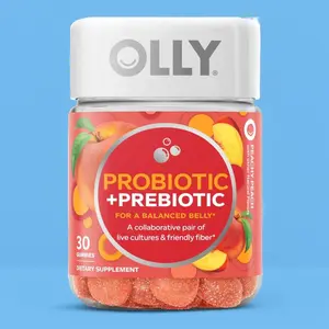OLLY Probiotic + Prebiotic Gummy Peach 30 Count 500 Million CFUs Digestive Support Gluten-Free Chewable Supplement for Men & Women 30 Day Supply