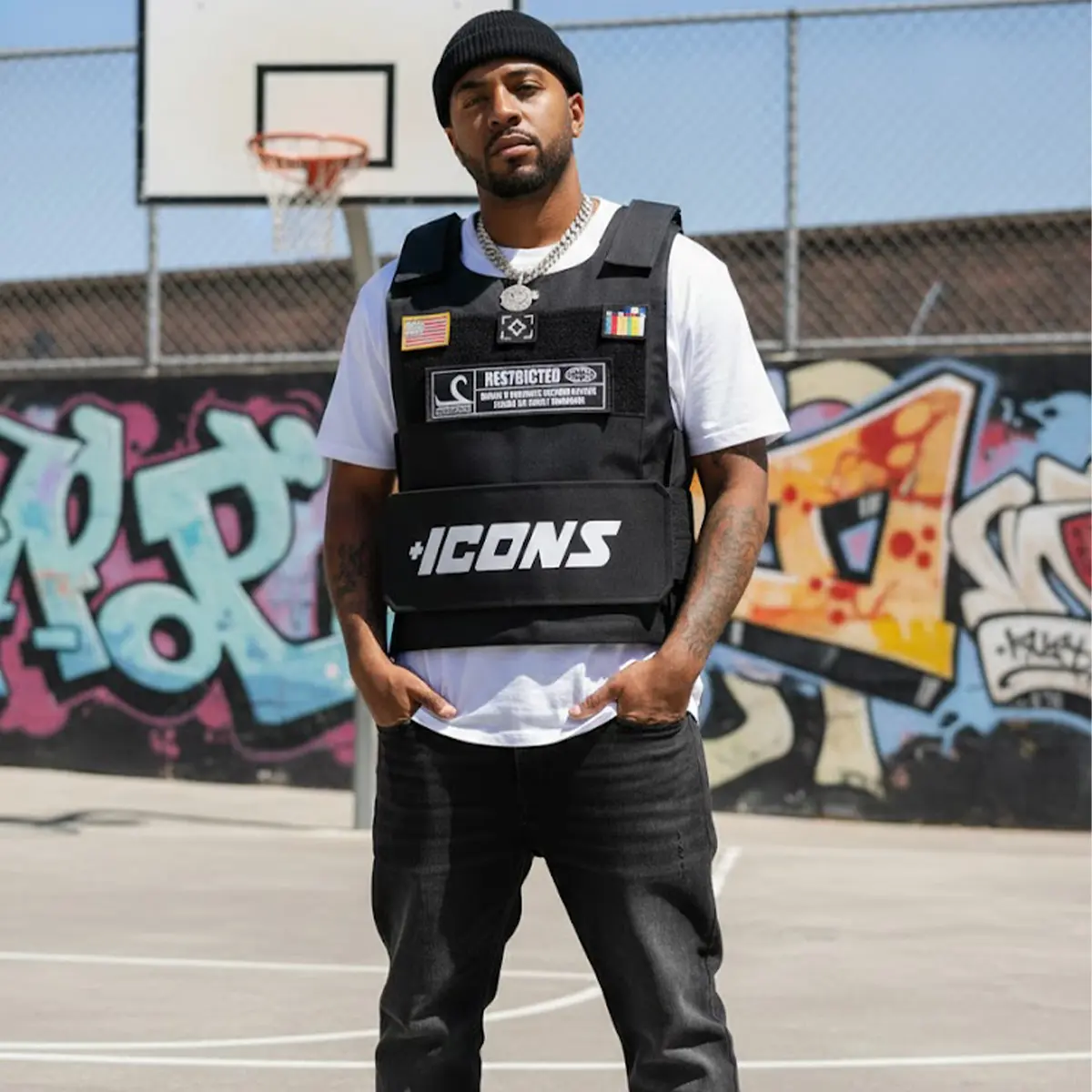 ICONS Tactical Vest, Reflective Stripes, Streetwear Style, Multiple Pockets, Adjustable Straps