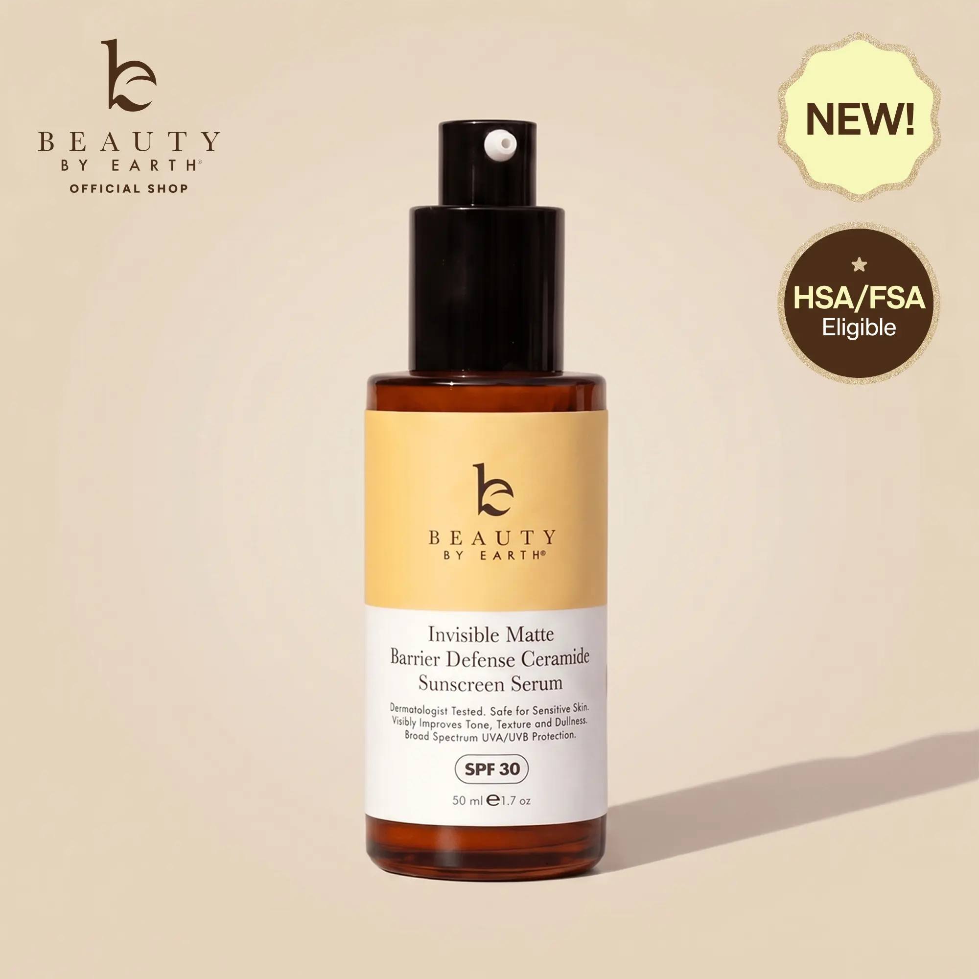 Beauty by Earth Invisible Matte Barrier Defense Ceramide Face Sunscreen Serum - (SPF 30) Moisture Sensitive Uv HS/FSA Eligible Skincare Matte SPF