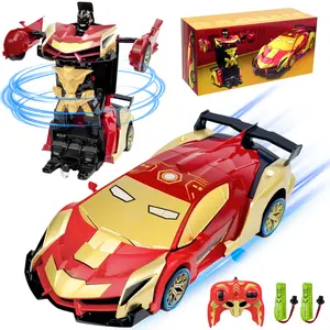 Remote Control Iron Man Car Toy for Boys, 2.4Ghz RC Transform Robot Toy, 1:18 Scale One-Button Deformation 360°Rotation Remote control Car with Underbody Lights, Gifts for Boys Age 3 4 5 6 7 8 9 10 11 12