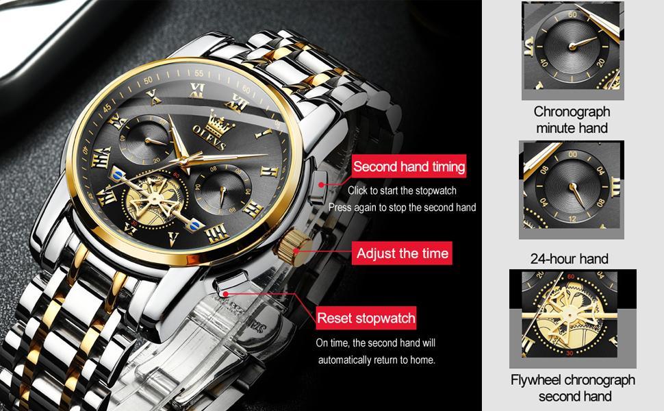 OLEVS Mens Watch Chronograph Business Dress Quartz Stainless Steel Waterproof Luminous Date Wristwatch