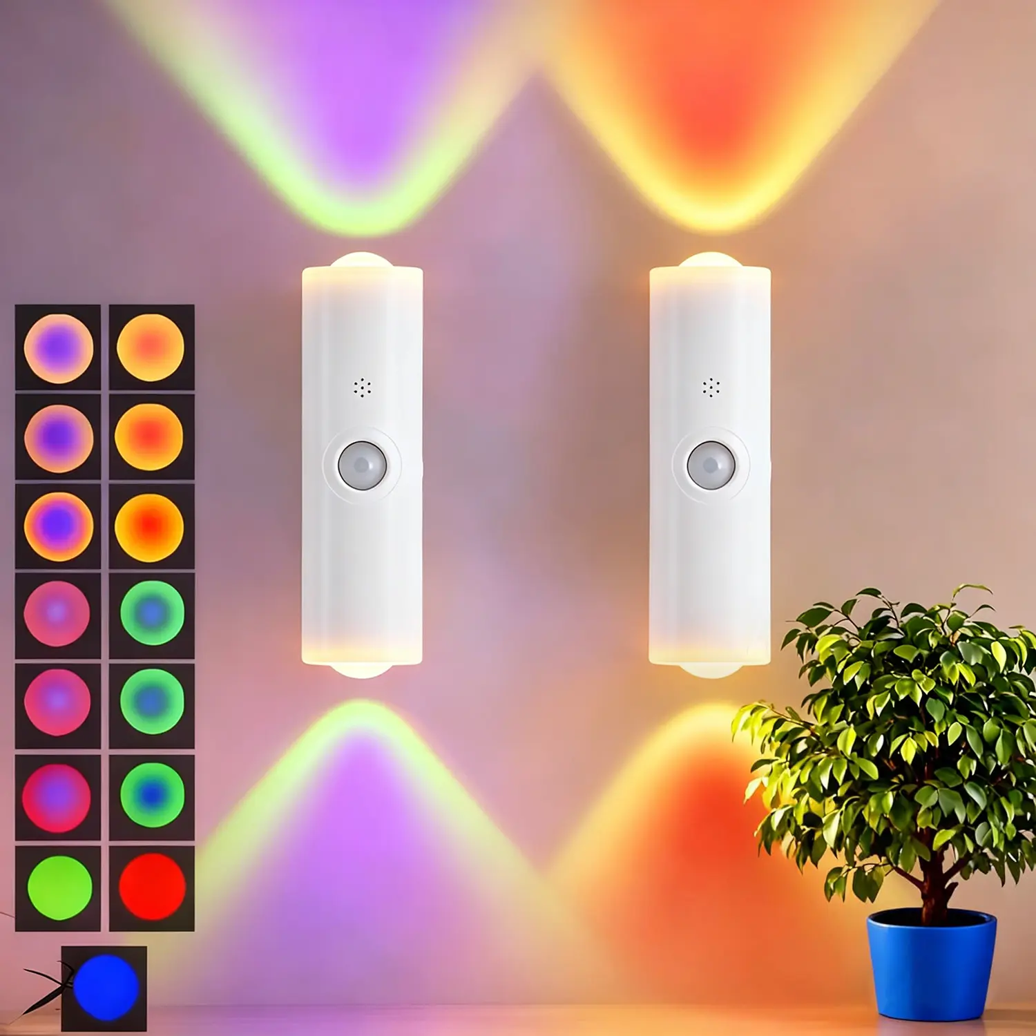 SEGRASS Rechargeable Motion Sensor LED Wall Sconce - Wireless Battery Powered Wireless Wall Lamp with 15 RGB Modes, Led Lights for Bedroom, Colored Decorative & Ambiance Lighting for Bedroom Decor, Bedside, Smart Night Light