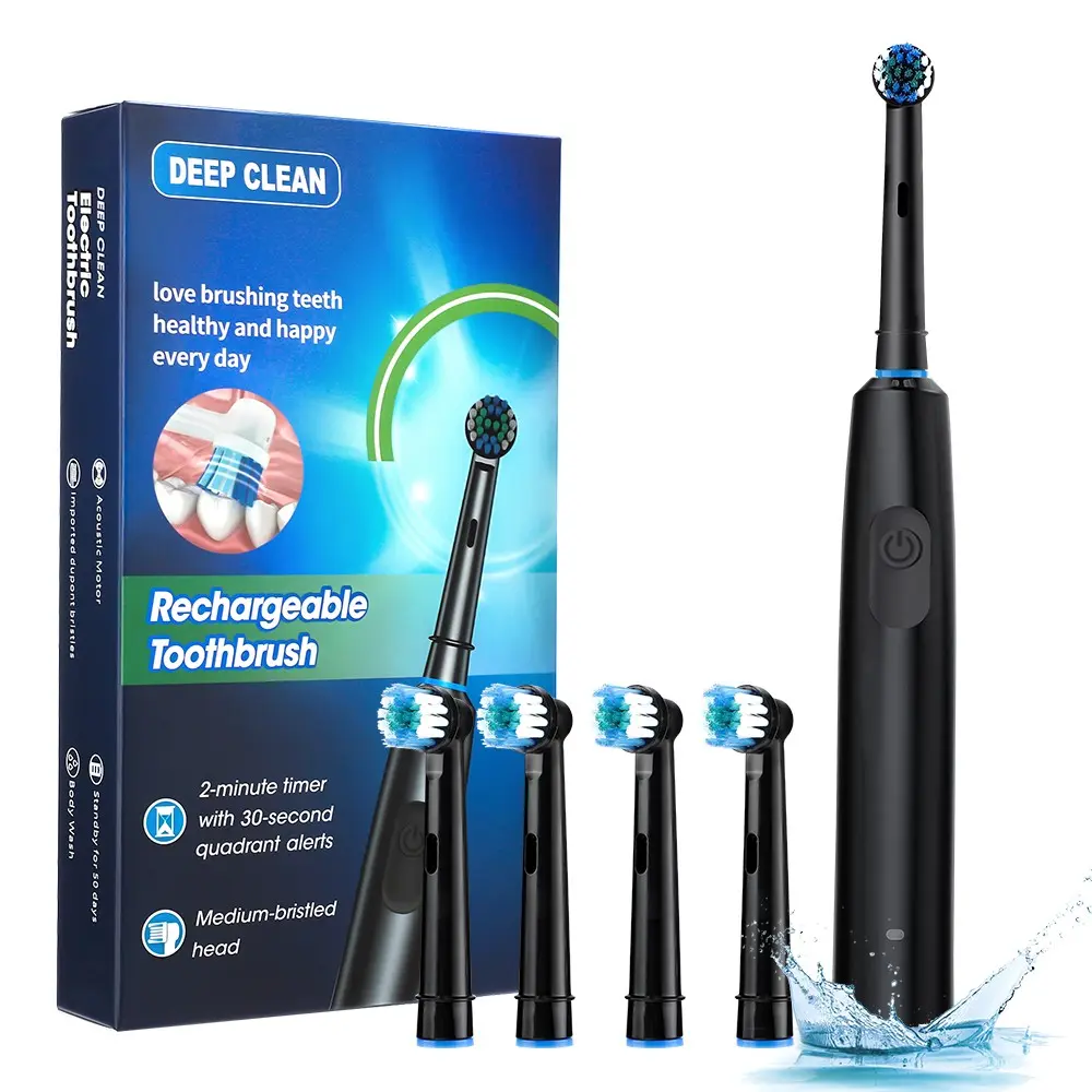 Electric Toothbrush Set with Replacement Brush Heads, Rotating Toothbrush with 5 Modes for Oral Care and Teeth Cleaning, Rechargeable Electronic Toothbrushes