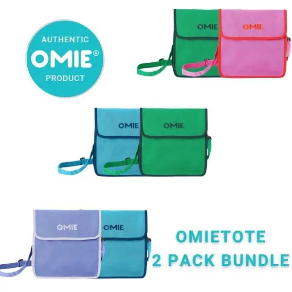 OmieTote TTS 2-Count Foldable Coated Nylon Multi-Compartment Lunch Bag - Durable, Insulated Bento Bag, Compact Design, Velcro Closure, Adjustable Strap, Mesh Pockets, Spill-Resistant, Durable Lunch Bags