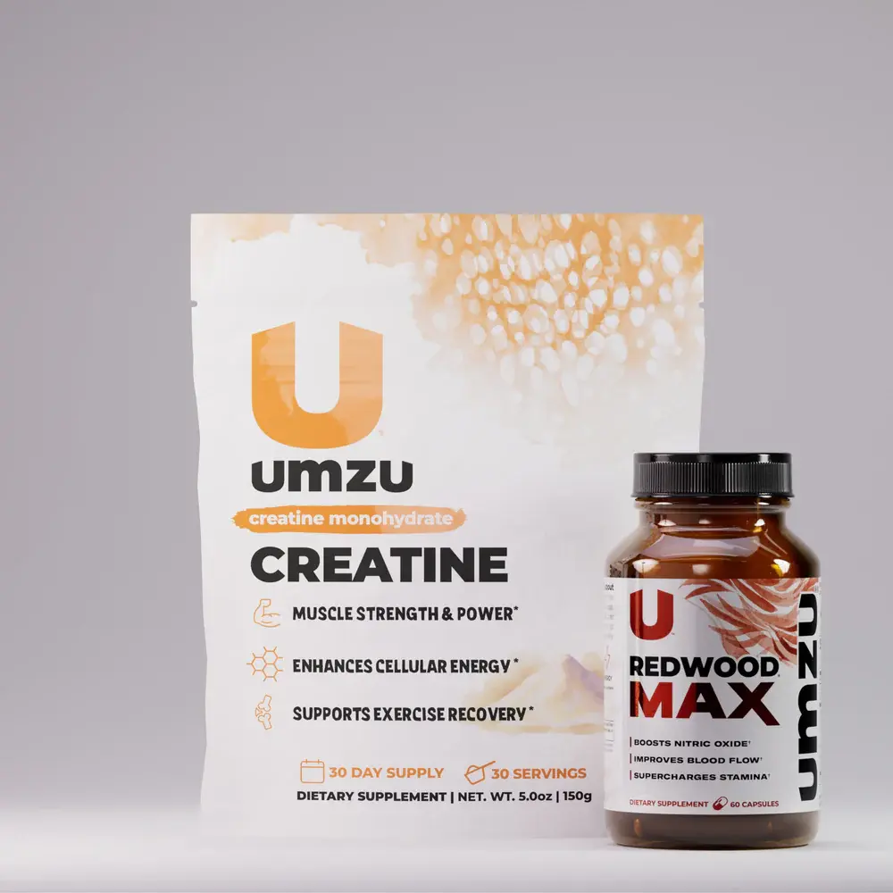 UMZU Performance Essentials Fitness Supplement Bundle - Redwood Max & Creatine Powder, Muscle Fitness Support, Sports Performance Boost, Stamina Aid, Circulation Lift, ATP Energy Enhancement, Muscle Fitness Supplements, Sports Performance Supplement