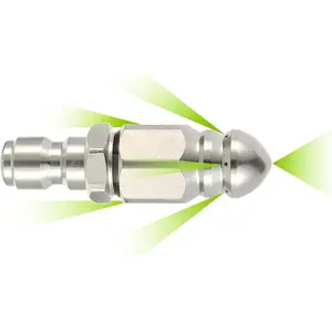 "1 Front 6 Rear Water Jetting Nozzle Set – Stainless Steel 1/4'' Quick Connect Sewer Pipe Cleaning Rotating Spray Nozzle"