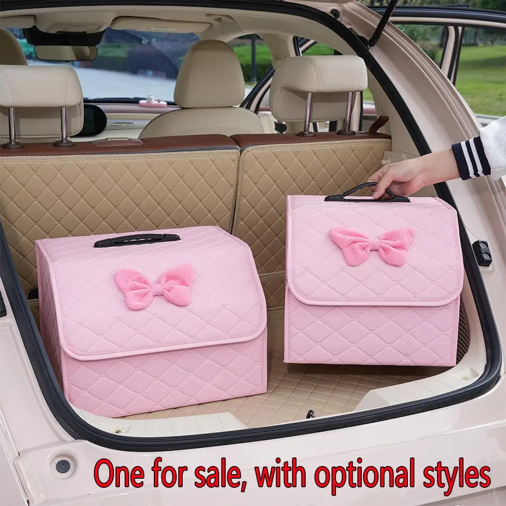 Foldable Car Trunk Storage Box, Multifunctional Car Organizer with Bowknot Design, Car Interior Accessories for Women & Girls