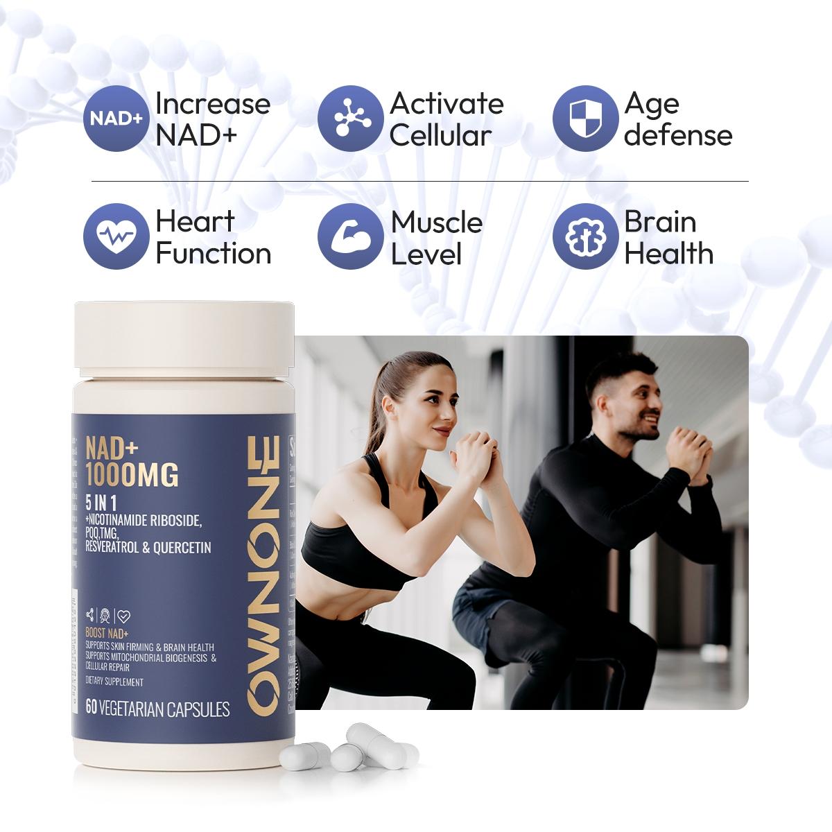 OWNONE NAD+ 1000MG 5 IN 1 | Supplement for Skin Aging ＆ Brain Health Support | Supports Cellular Repair, Energy and Focus | Nicotinamide Riboside, PQQ, TMG, Resveratrol ＆ Quercetin 5 in 1 | 60 VEGETARIAN CAPSULES