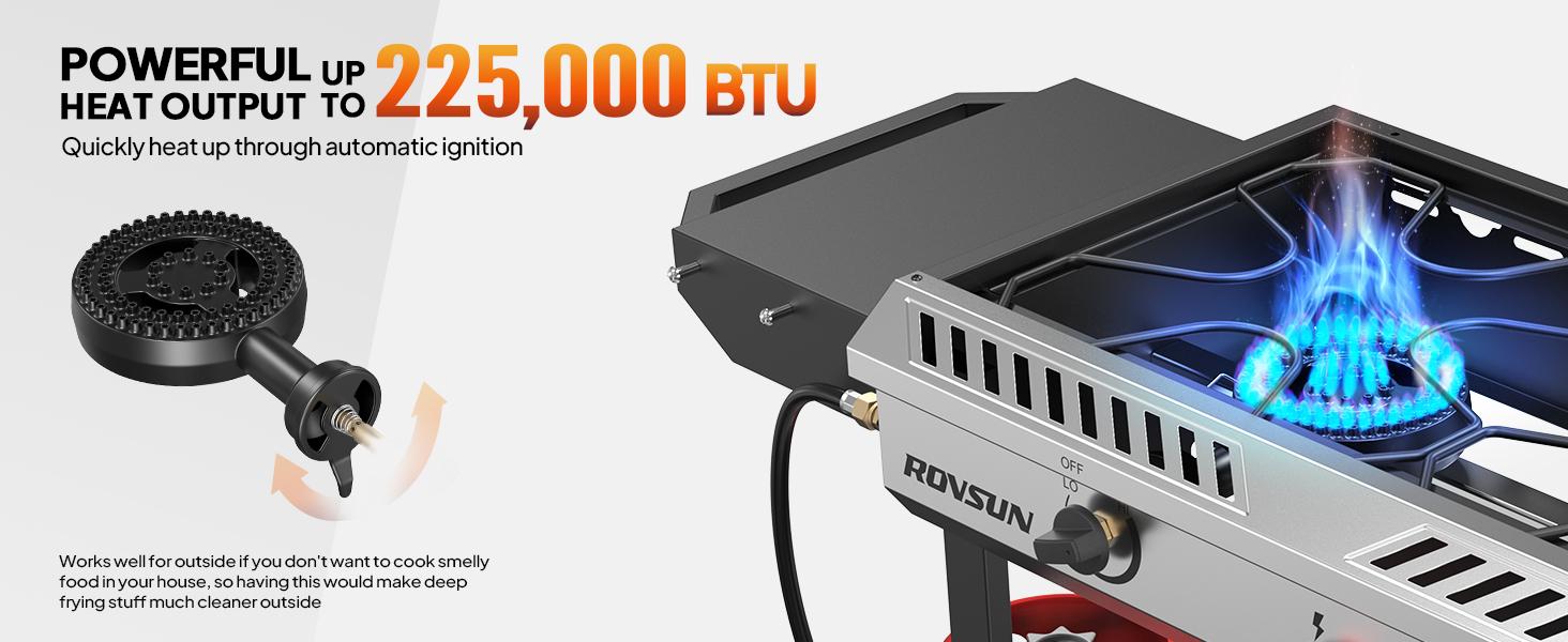 ROVSUN 2/3 Burner Outdoor Propane Gas Stove with Auto-ignition, Regulator & Side Shelves, 150,000/225,000 BTU Powerful Stand Cooker for Backyard Patio Cooking Home Brewing Canning Turkey Frying ROVSUN 2/3 Burner Outdoor Propane Gas Stove with Auto-ignition, Regulator & Side Shelves, 150,000/225,000 BTU Powerful Stand Cooker for Backyard Patio Cooking Home Brewing Canning Turkey Frying