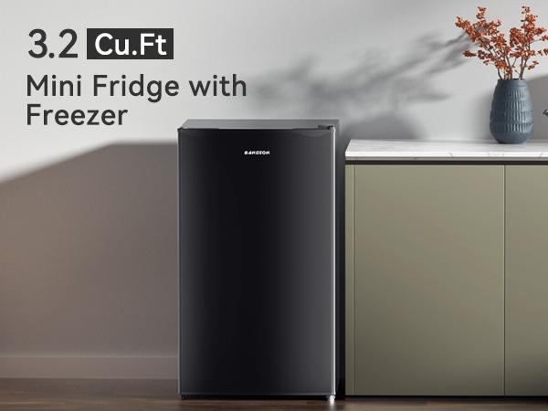 BANGSON 3.2 Cu.Ft Mini Fridge with Freezer, Compact Fridge, Energy-efficient Refrigerator, Quiet,Single Door Small Refrigerator, Drink Refrigerator, Garage Fridge, Room Fridge, Protable Refrigerator, Silver, Black, White