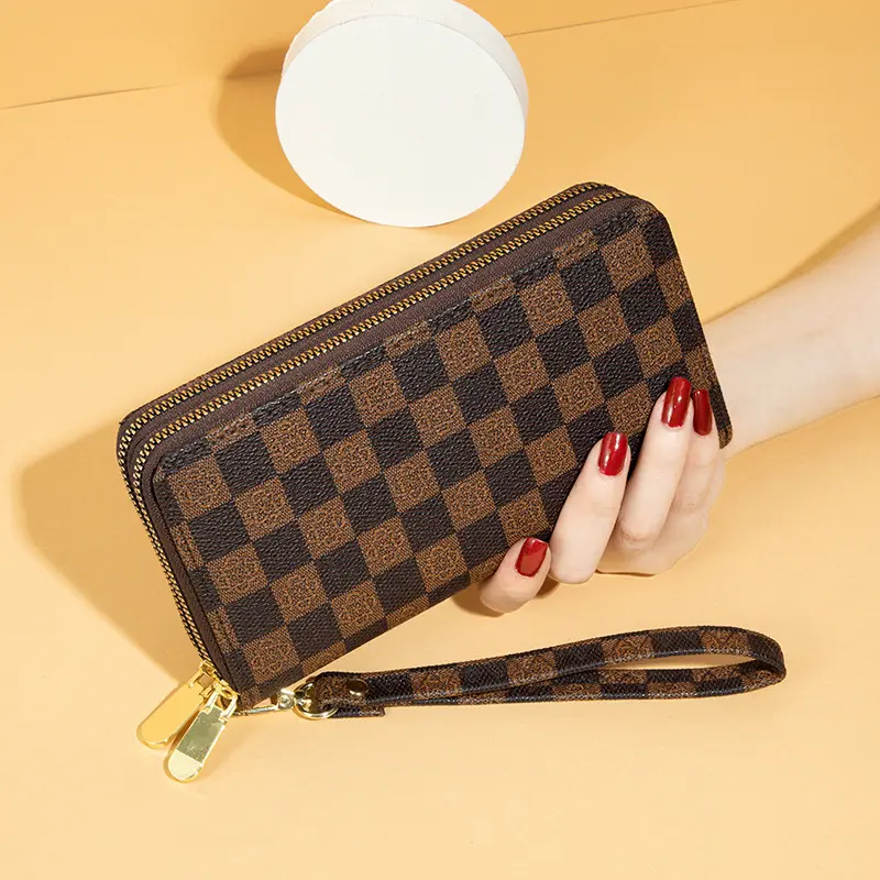 2026 New European American Retro Plaid Printed Women's Crossbody Wallet, Large Capacity Double Zipper Clutch Phone Bag with Adjustable Strap, Classic Vintage Versatile Tote Purse women luxury designer handbags shoulder Crocodile Embossed Gold Charm