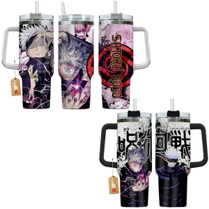 Satoru Gojo Jujutsu Kaisen JJK Anime Manga 40oz Tumbler Stainless Steel with Straw, Lid and Handle - Double Wall Insulated Flasks – Perfect Gift for Fans