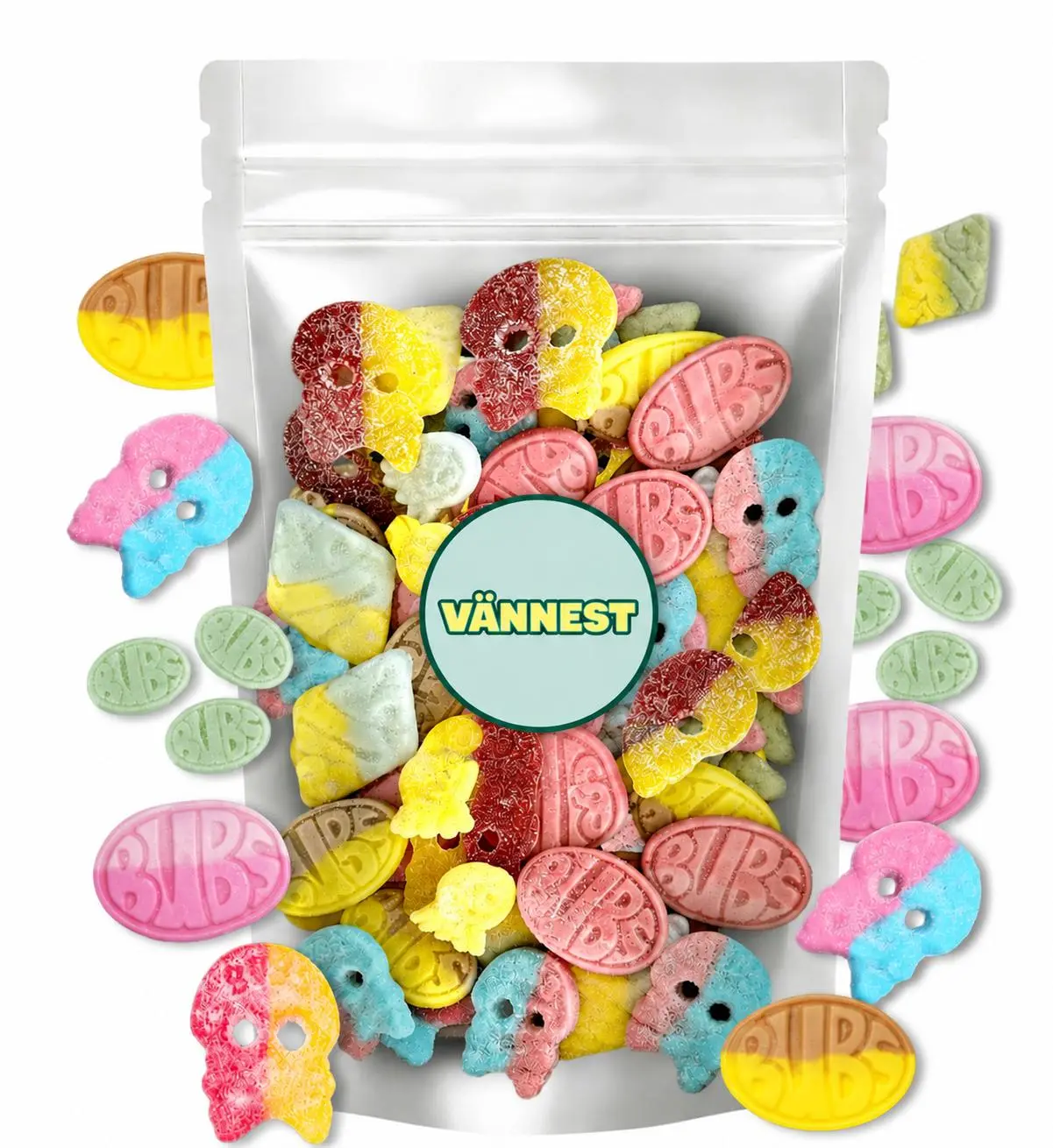 Bubs Swedish Candy Sweet Sour Mix 1/2 lb Snack Bonbon Vagen Gulete Free Gelatet Free Vegan Friendly Gluten Free Sour Fruity Pearls Tutti Frutti Sour Skulls Banana Bubs and Bubs Wild Foamy Strawberry Chewy Gummies Munch Gummies Edible Dietary Gummies