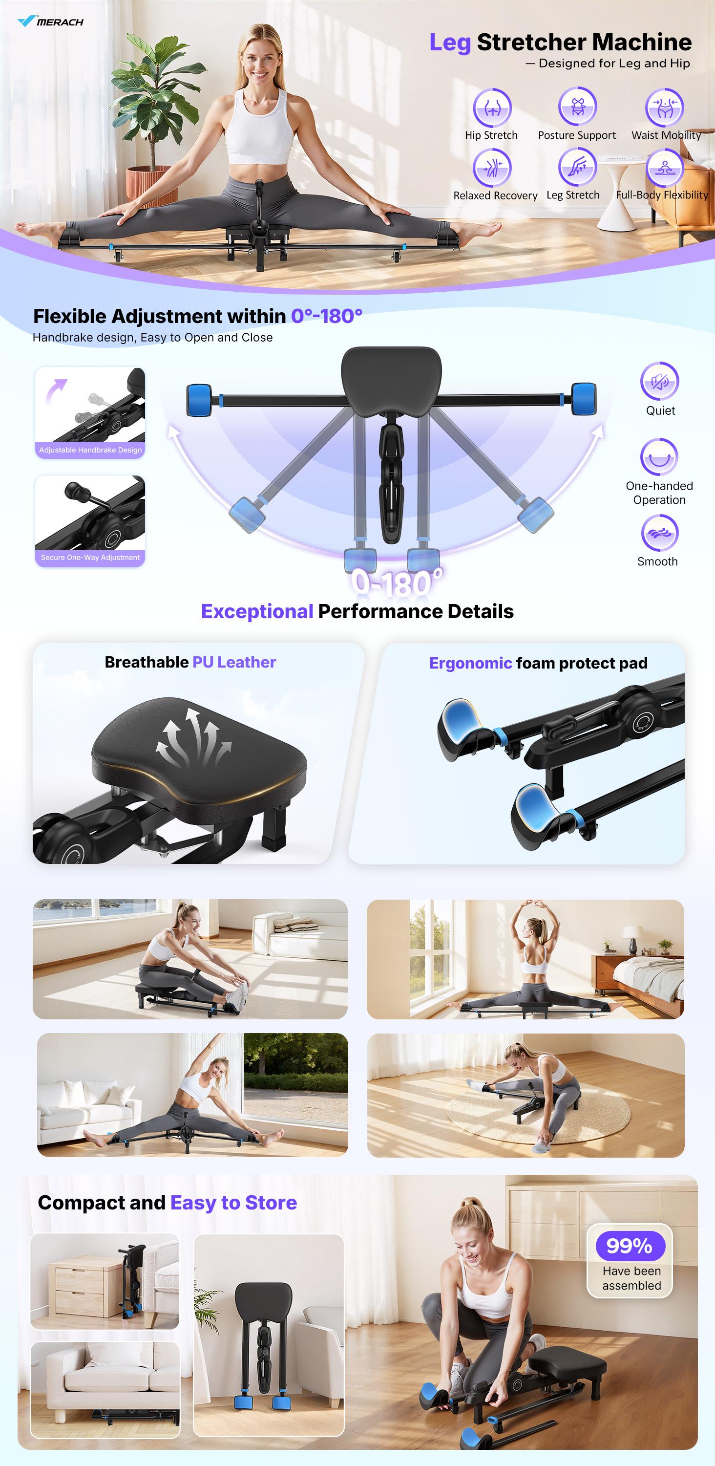 Merach Split Machine Leg Stretcher Splits Trainer Adjustable Stretching Machine Fitness Training Equipment for Ballet Yoga Sports Training Improve Flexibility Load Capacity 300lbs Summervibes