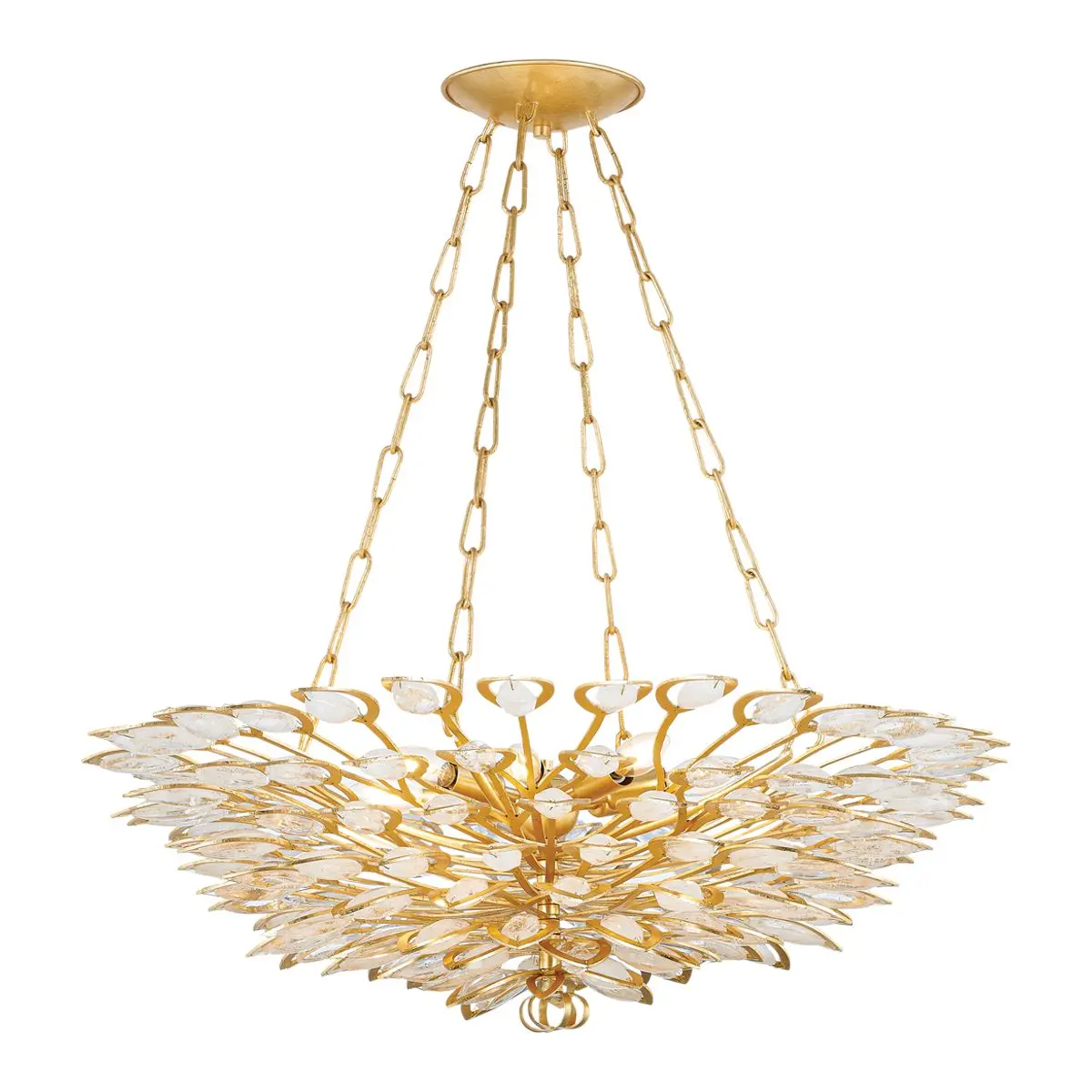 Large Vittoria Chandelier with Hand-Cut Craquelle Crystal in Gold Leaf Framework