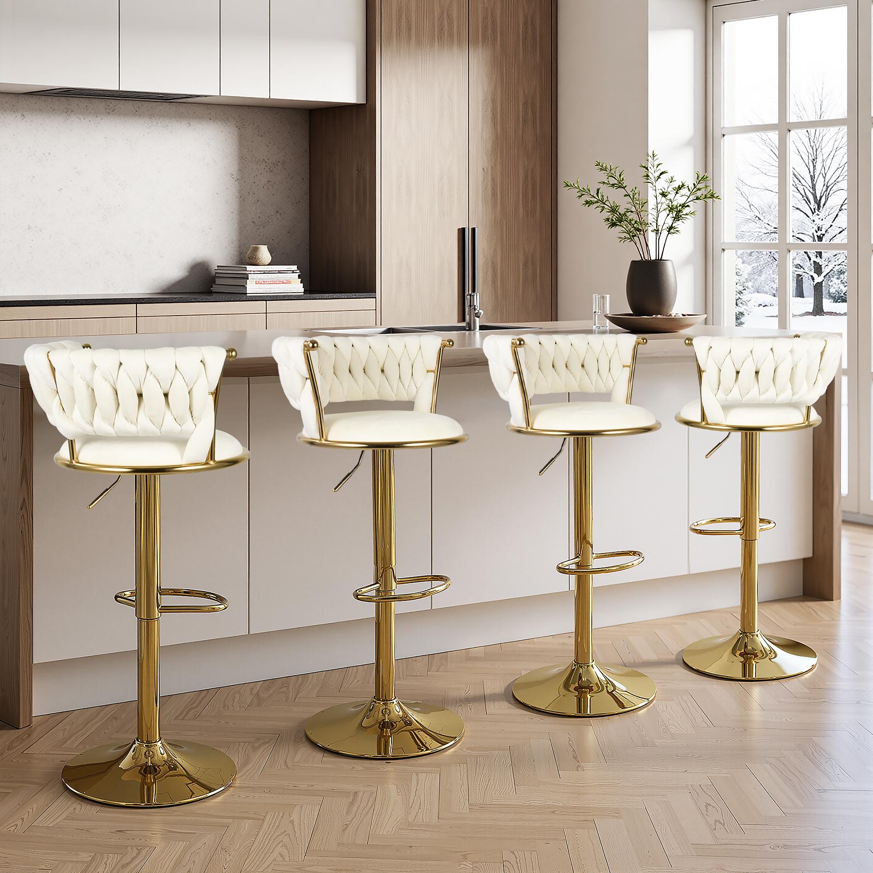 Velvet Bar Stools, Counter Height Bar Stools with Low Back, Gold Swivel Bar Stool for Kitchen Island, 360° Swivel Bar Chairs for Kitchen Island,Bar Pub