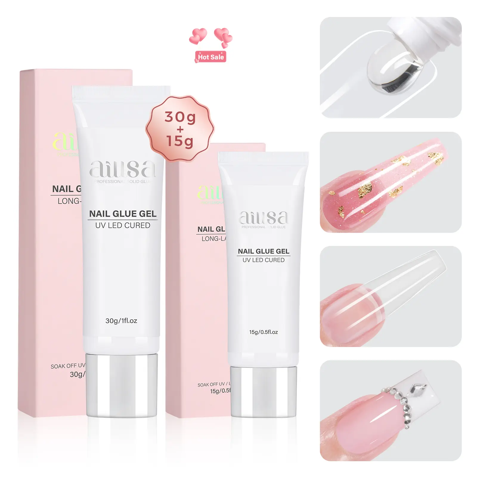 AILLSA Strong Solid Gel Nail Glue for Clear Nail Tips, Mini UV Lamp Strong Hold Cured Needed Acrylic Nails gel x nails Extension for Long Lasting Durable DIY Nail Art Tiktokshopblackfriday