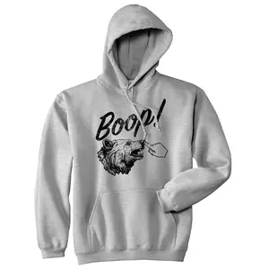 Boop Bear Unisex Hoodie Funny Sarcastic Bear Attack Hooded Sweatshirt Unisex Vintage Fashion Hoodies Funny Animal Pullover Novelty Sweatshirt Light Grey