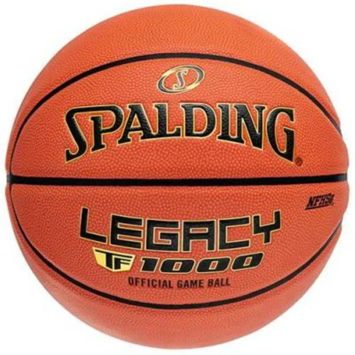 Spalding Legacy NFHS-Approved Indoor Game Basketball (Model 1457055) - 28.5in Synthetic Composite Leather, Orange, Deep Channels, Nylon Windings, Superior Grip, Standard Size, Game-Ready for High School & College Athletes