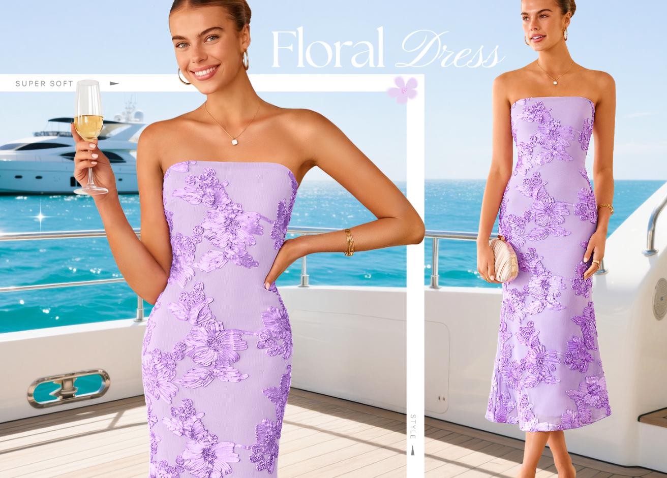 ZESICA Women's Summer Strapless Floral Midi Dress 2026 Bodycon Mesh Tube Wedding Guest Cocktail Party Long Dresses ZESICA Women's Summer Strapless Floral Midi Dress 2026 Bodycon Mesh Tube Wedding Guest Cocktail Party Long Dresses