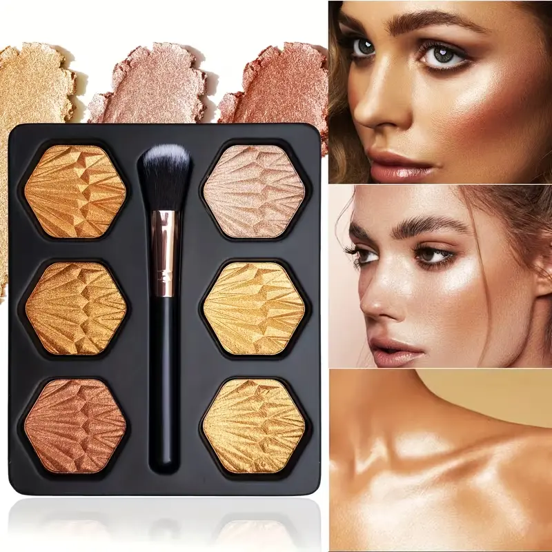 6-Color Contour and Highlighter Palette, High-Pigment Powder for a Radiant, Long-Lasting Glow - Water-Resistant & Skin-Friendly Face Makeup