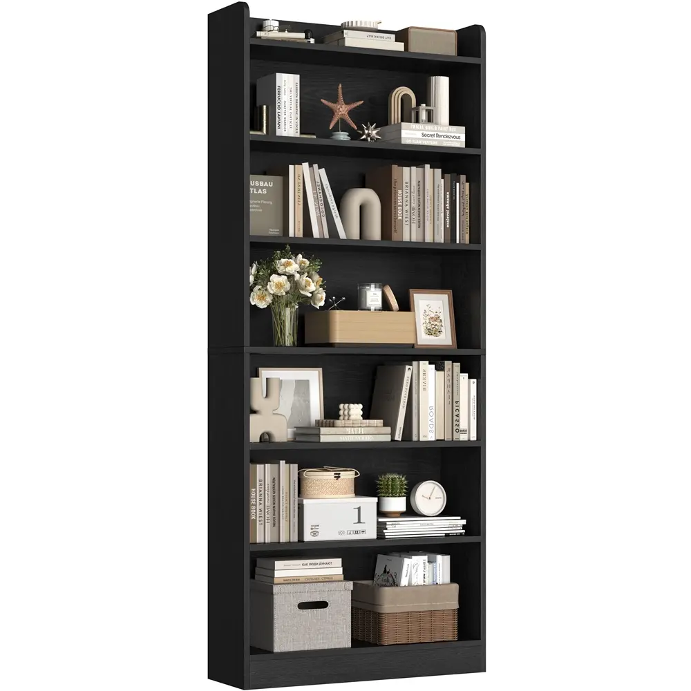 Costoffs Modern 7-Layer Open Shelf Bookshelf - CARB P2 Wood Particle Board Office Furniture with Adjustable Shelf, 22lb Single Unit for Home Library Books, Room Storage & Small Room Ideas Organization, Raised Base