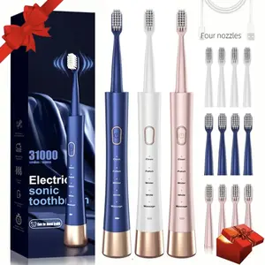 5-speed Adjustment Electric Toothbrush with Replacement Brush Head, 1 Set Waterproof Type C Charging Deep Cleansing Protecting Gums Toothbrushes for Adults, Teeth Cleaner, Toothbrush Kit