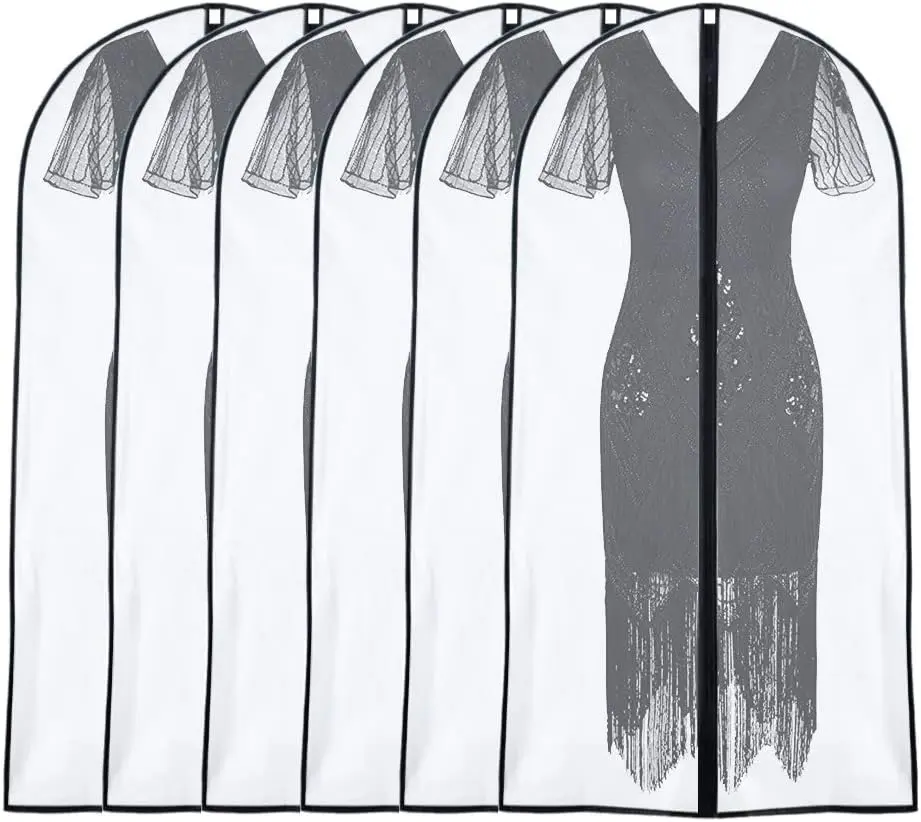 Polyester Hanging Garment Bags (24×48 in, 6-Pack) - Waterproof, Lightweight, Modern Dustproof Closet Covers with Supply-Organizing Pouch, Fold for Closet Tidy, All-Purpose Cover for Suits, Dresses, Home Storage