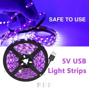 5V USB Black Light Strip with USB Plug, Adhesive LEDs Blacklight Fixture, Operated for Glow Neon Party Birthday Glass Cabinet Fluorescent Poster Fishing Boat.