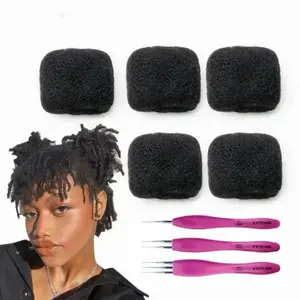 Exyhair 5 Packs 150g Tight Afro Kinky Bulk Human Hair for Dreadlocks Twisting and Braiding with Crochet Hook