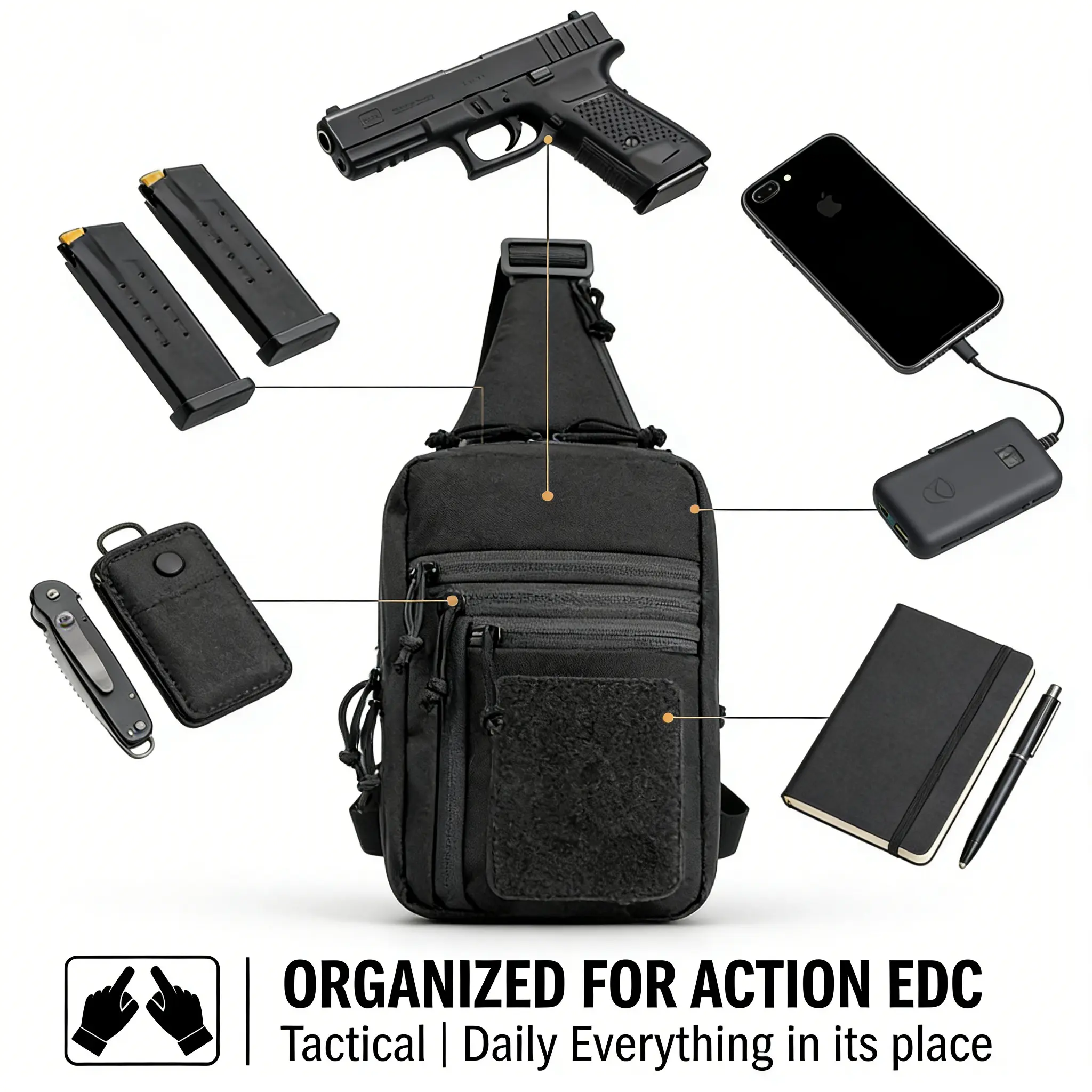 Black Concealed Carry Nylon Gun Holster Sling Bag for Men, Small Handgun Crossbody Chest Daypack with Zip Closure - Secure Storage for 9MM 380 Glock 17 19 26 43X 1911 FN Reflex Holster, Travel Adults' Men's Accessories