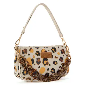 Wrangler Leopard Print Canvas Shoulder Bag with Chain Strap for Women