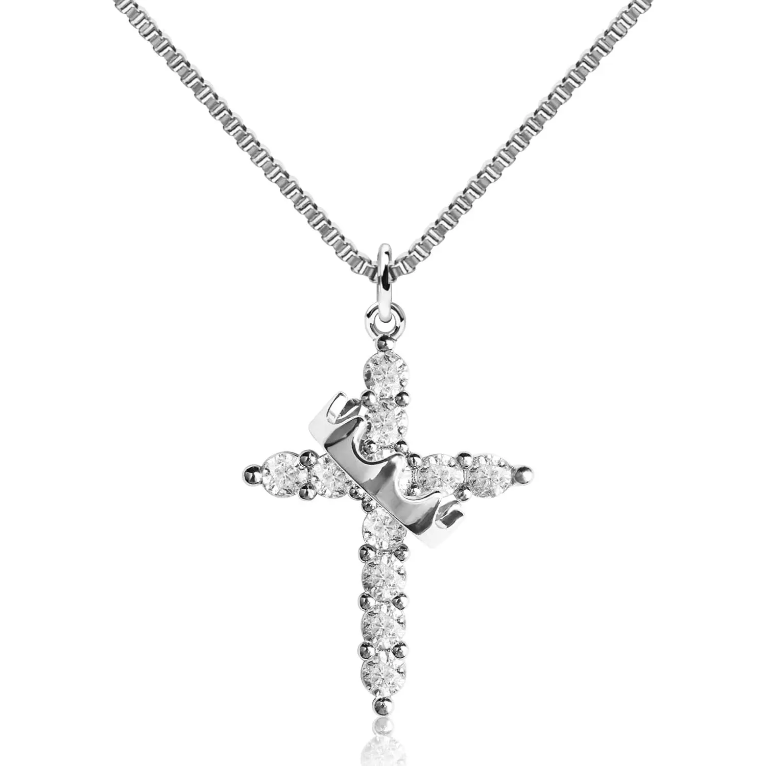 Women's Elegant Gold Cross Necklace - Dainty Gold-Plated Rotating Crown Pendant with Cubic Zirconia, Hypoallergenic Non-Tarnish Sensitive Skin Unisex Faith Jewelry, Mother's Day Gift for Christian Women, Adults