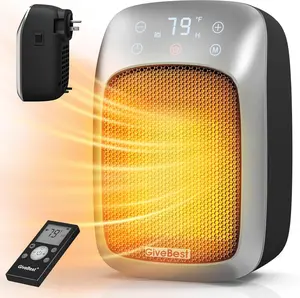 GiveBest Plug-in Wall Space Heater 800W with Remote Control, 180° Rotating Plug, Adjustable Thermostat, 12H Timer, LED Display, ECO Mode, Child & Pet Safe for RV, Home Office, Bathroom
