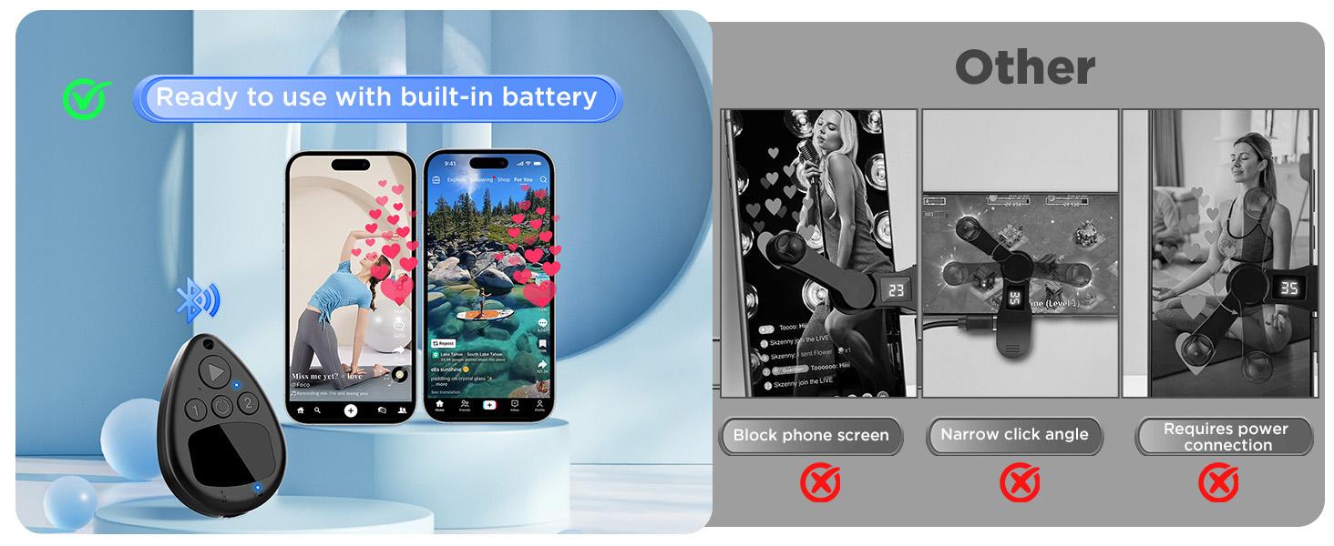 Wireless Auto Clicker for iPhone, Bluetooth Phone Screen Tapper with Battery for Hands Free, Silent & Adjustable Speed Finger Clicker for Tiktok Live Broadcasts Likes, Gaming, Reward Task