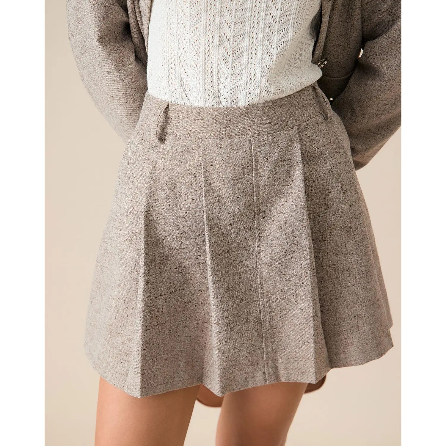 RIHOAS Women's Cotton Blend Pleated A-Line Mini Skirt with Pockets - Khaki, Quick Dry, Casual Corporate Office Wear