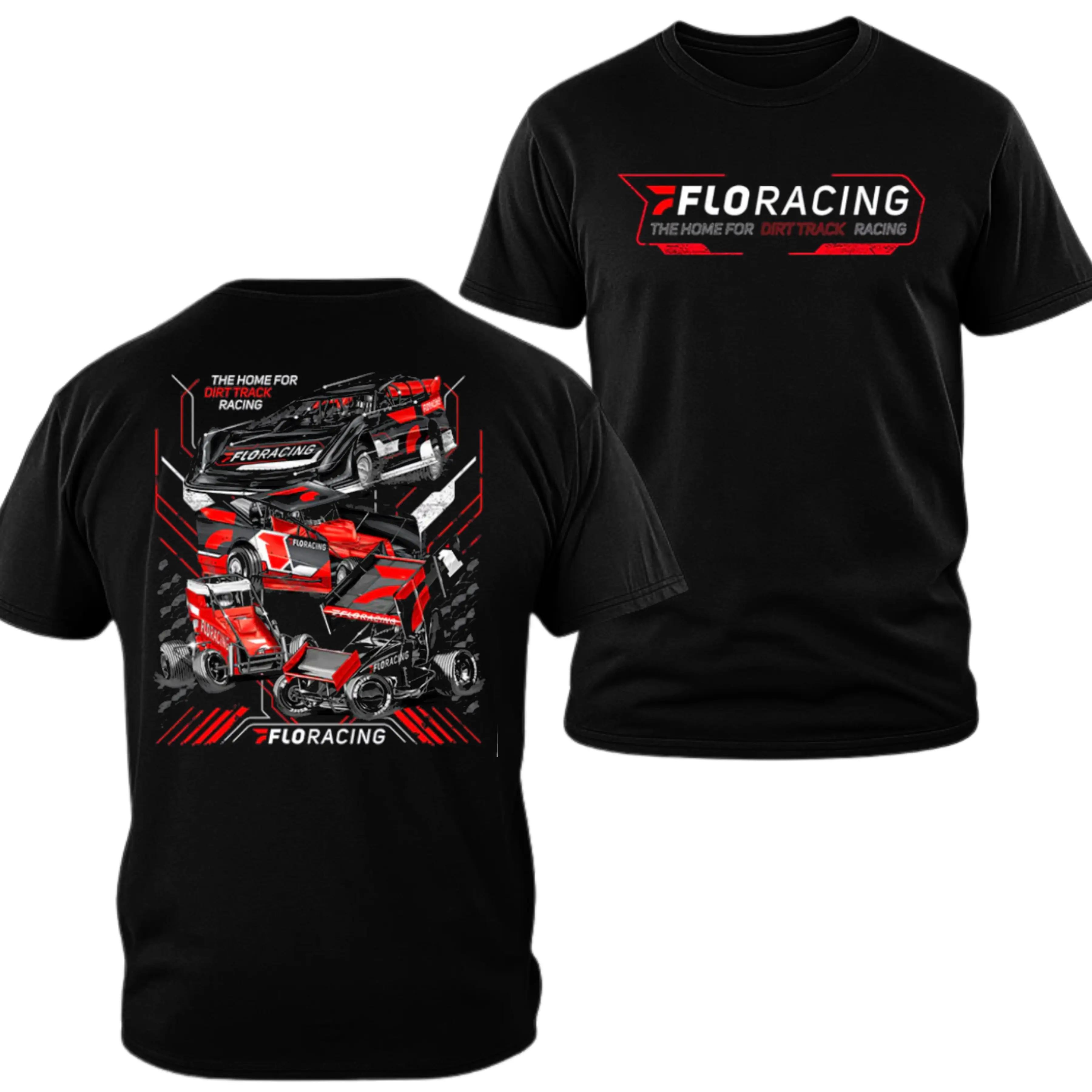 180g[100%cotton]FloRacing T-shirt, 2 Sides Print Dirt Track Racing Cars Graphic Tee, Soft Cotton Blend Unisex T Shirt, Sprint Car Late Model Motorsports Fan Apparel, Gift for Dirt Track Racing Fans