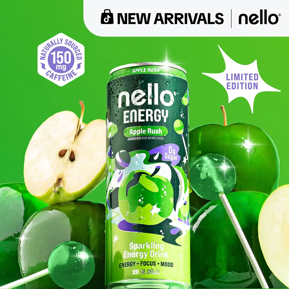 Nello Energy - Sparkling Energy Drink / Focus & Mood Support Drink, 12-Pack RTD Cans, 12 Fl oz, 150mg Natural Caffeine, L-Theanine, Alpha-GPC, Taurine, N-Acetyl-L-Tyrosine, Vitamin B6/B12