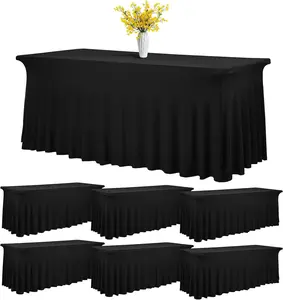 2/3/4/6 Pack Spandex tablecloth Spandex Table Skirt Fitted Stretch Tablecloth,One-Piece Wrinkle-Resistant Ruffles Design Installs in Seconds,Perfect for Rectangle Tables Banquets Parties Wedding Decorations Supplies Decorative Flowers Ornaments