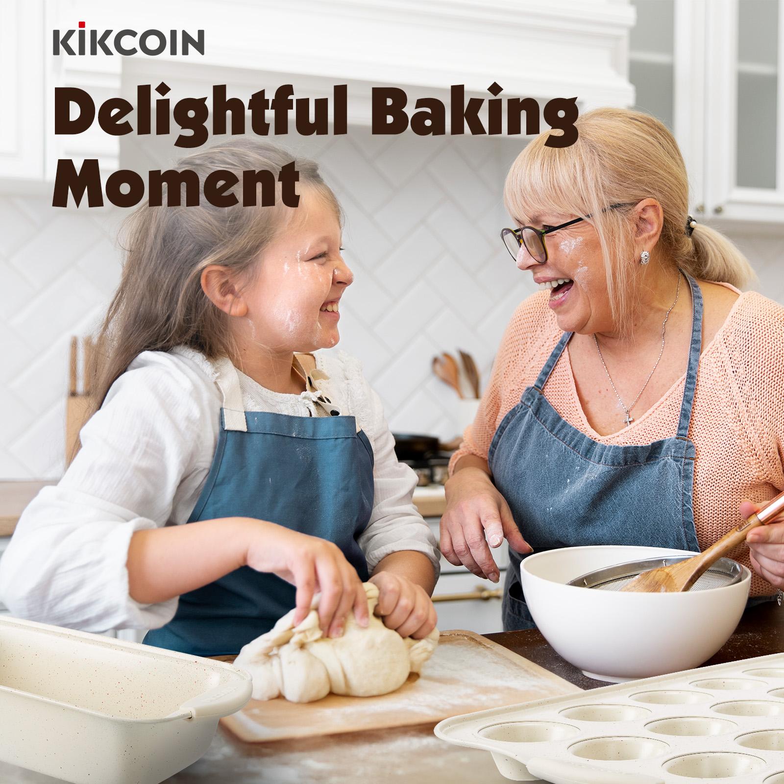 Kikcoin Deluxe Set Kikcoin 22Pcs Nonstick Baking Pan Set,Carbon Steel,Silicone Handles,Oven Safe,Bakeware,12Pcs Reusable Silicone Cups,Cake Cookie Muffin,Beginner