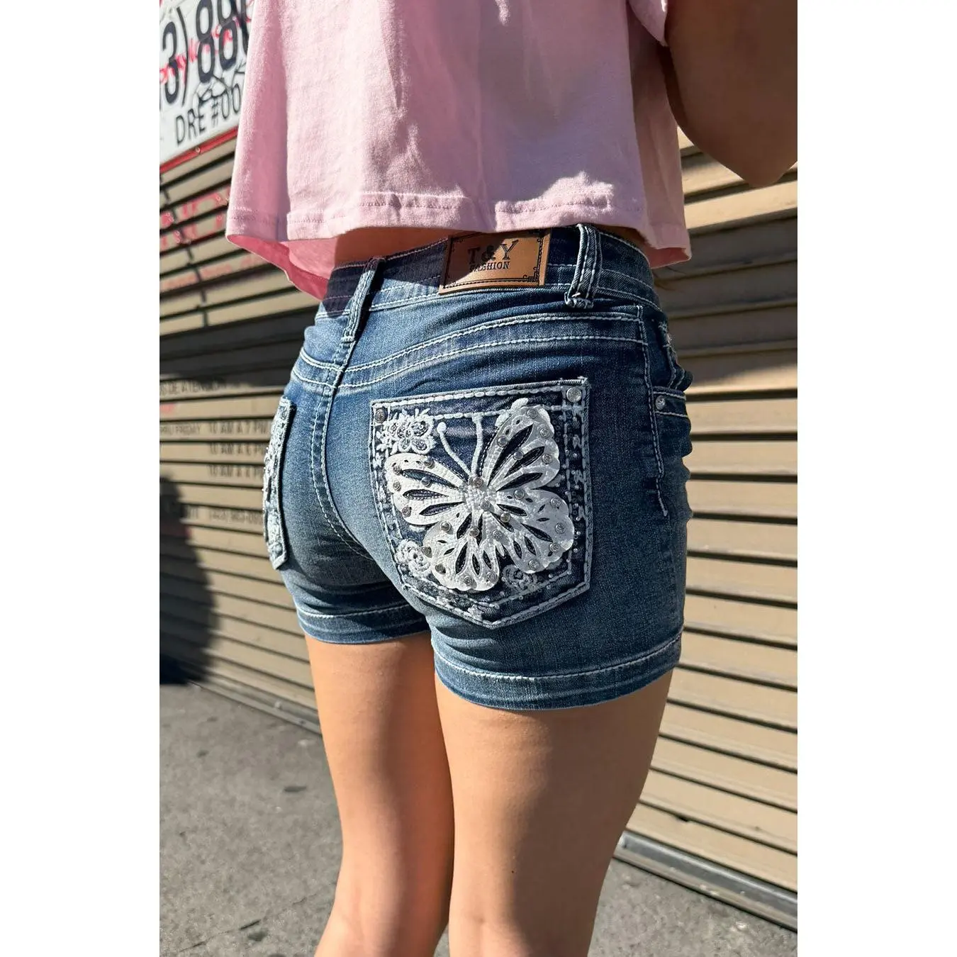 2000s Bedazzled Rhinestone Butterfly Denim Shorts