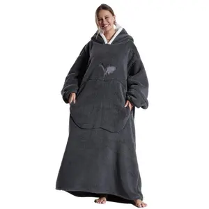 Oversized Wearable Blanket Hoodie Sweatshirt Gifts for Women and Men, Plus Size Warm and Cozy Giant Blanket Hoodie, Thick Flannel Blanket with Sleeves and Giant Pocket(gift)