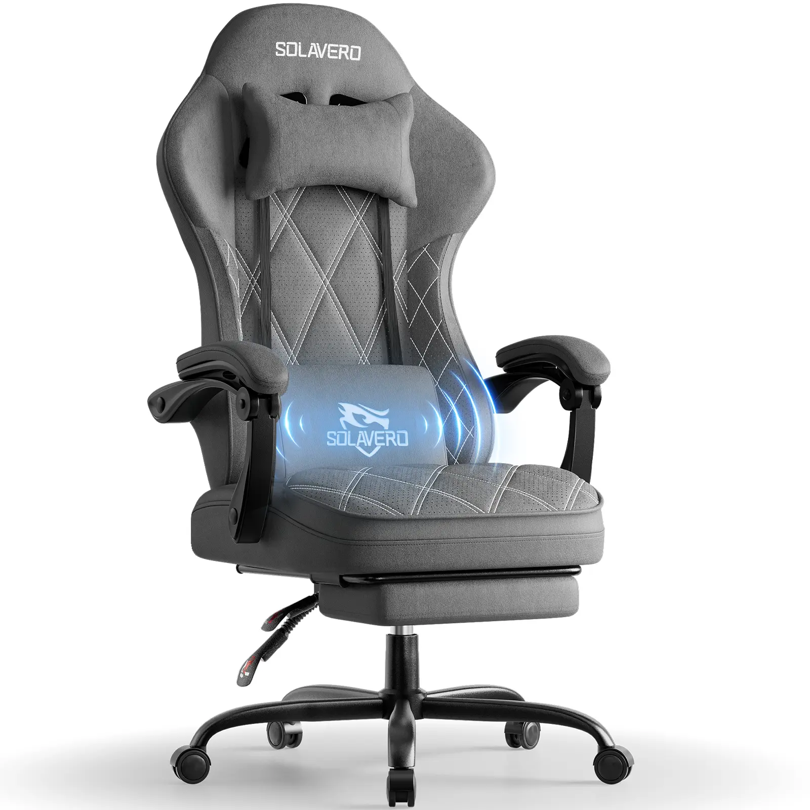 Ecofurnix Ergonomic Gaming Chair for Gamers, Wingless Wide Seat, Linkage Armrests, Breathable Silk-Touch Fabric, Massage Lumbar Support, Footrest, Adjustable High Back Office Chair with Summerwins Modern Storage Desk, Various Colors (Gamer Stuff Included)
