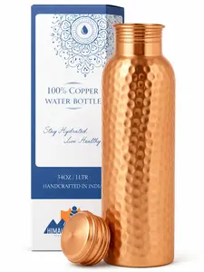 100% Pure Copper Water Bottle 34 oz Handmade Hammered Design Ayurvedic Wellness Drinkware