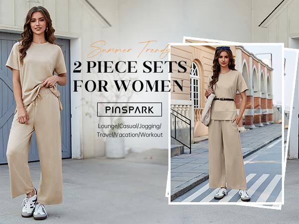 Pinspark Women's Two-Piece Set: Summer Outfit, Loose-Fitting Wide-Leg Pants, Casual Set: Perfect for the airport, the beach, and vacations; short sleeves; soft fabric; available in a variety of colors and sizes summerwins Pinspark Women's Two-Piece Set: Summer Outfit, Loose-Fitting Wide-Leg Pants, Casual Set: Perfect for the airport, the beach, and vacations; short sleeves; soft fabric; available in a variety of colors and sizes summerwins