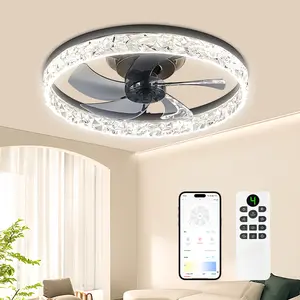 DEMILARE Fandelier Ceiling Fan with Light and Remote, Dimmable LED Ceiling Fan Light, 6-Speed Forward Wind with Reverse Mode, Modern Decorative Flush Mount Ceiling Fan for Bedroom, Living Room, Black or White Finish, SpringGlowUp