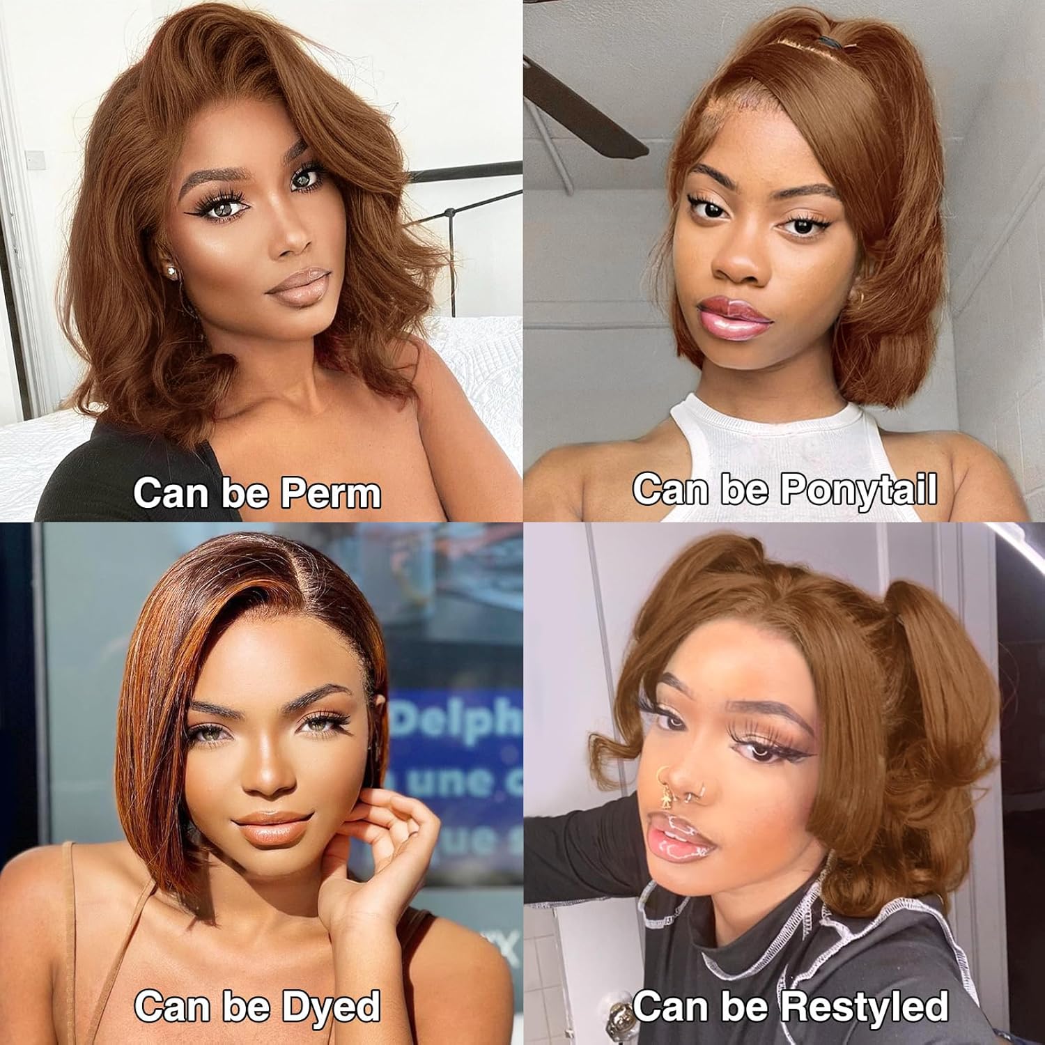 13X4 HD Transparent Pre Plucked Straight Colored #4 Brown Bob Wig 100% Unprocessed Human Hair Glueless Lace Frontal Wigs Natural Hairline Lace Front Chocolate Brown Bob Wigs For Black Women 14 Inch