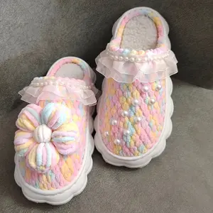 New Year’s handmade DIY cloud puff flower slippers — ready-made self-knitted shoes