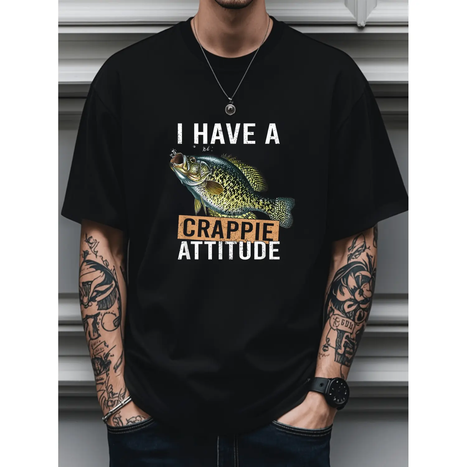100 Cotton Mens Fishing T Shirt With Crappie Design Lightweight Breathable Crew Neck Tee For Fishing And Casual Wear Available In Sizes S To 3XL Smooth Texture Fabric In Black