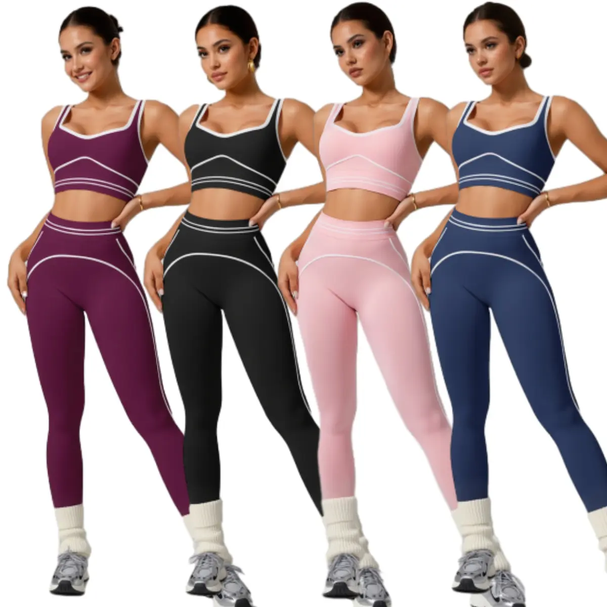 Women's Unique Design Fitness Yoga Set Large U Neck Sports Suit Gym Clothing High Waist Butt Lifting Yoga Pants Quick Dry Sweat Absorbent Fitted Design Activewear Sporty Style Outfits